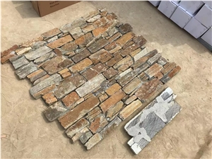 Rusty Quartzite Cement Stacked Stone Wall Cladding