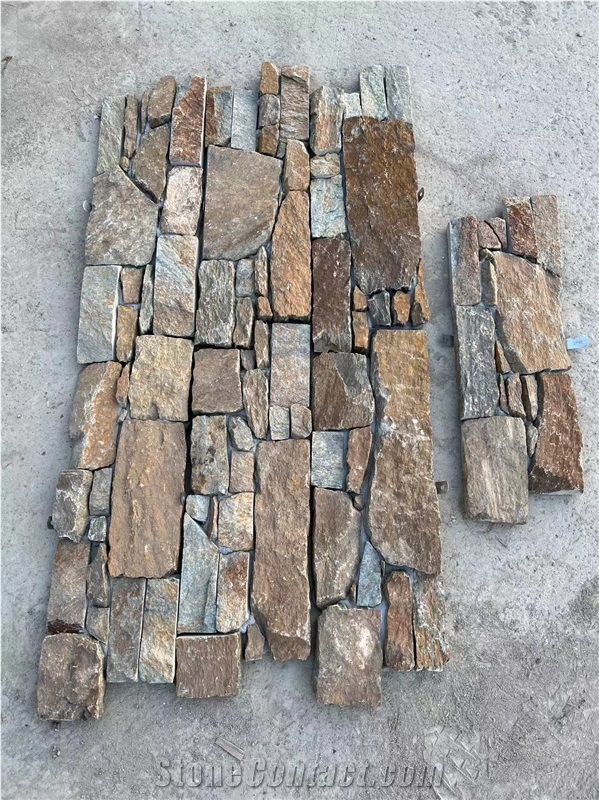 Rusty Quartzite Cement Stacked Stone Wall Cladding