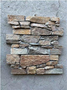 Rusty Quartzite Cement Stacked Stone Wall Cladding