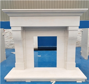 White Limestone Traditional Indoor Modern Fireplace Mantel