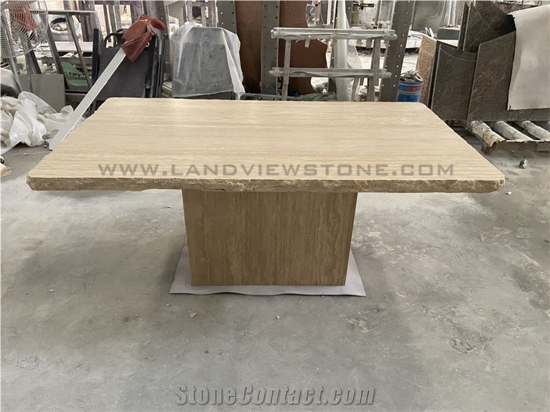 Beige Classic Tavertine Square Dinging Table