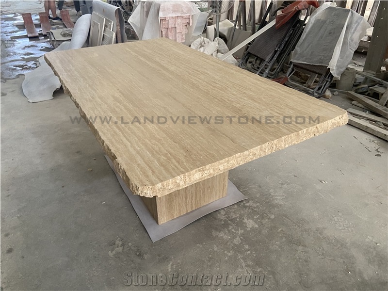 Beige Classic Tavertine Square Dinging Table