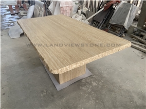 Beige Classic Tavertine Square Dinging Table