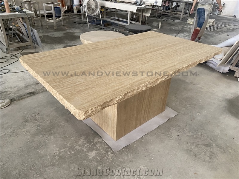 Beige Classic Tavertine Square Dinging Table