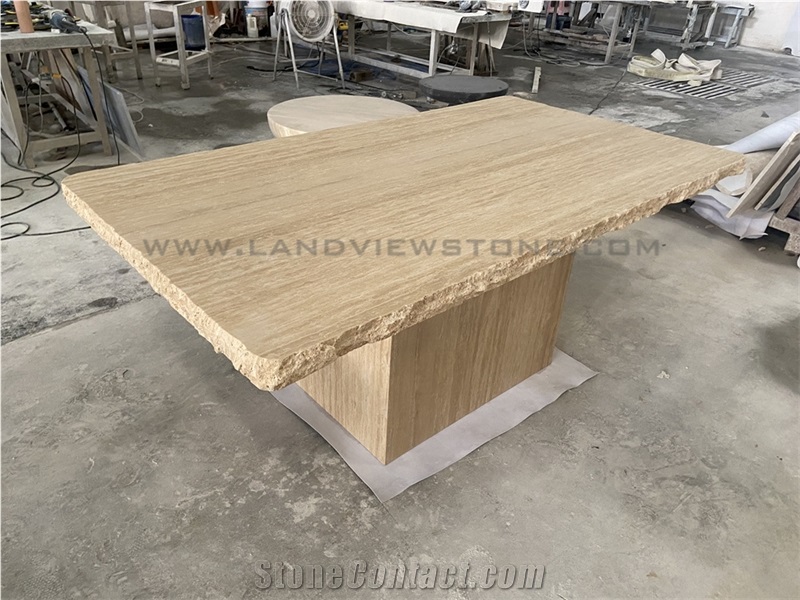 Beige Classic Tavertine Square Dinging Table