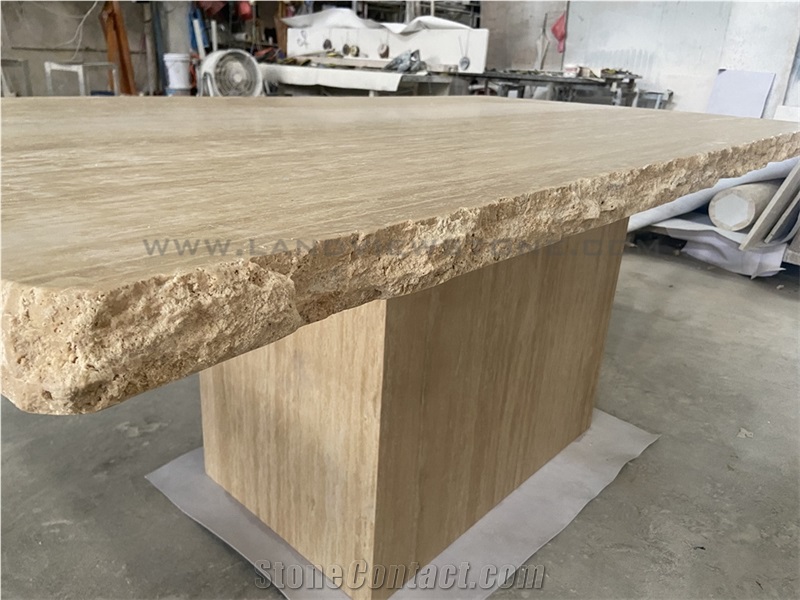 Beige Classic Tavertine Square Dinging Table
