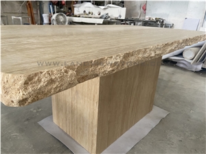 Beige Classic Tavertine Square Dinging Table