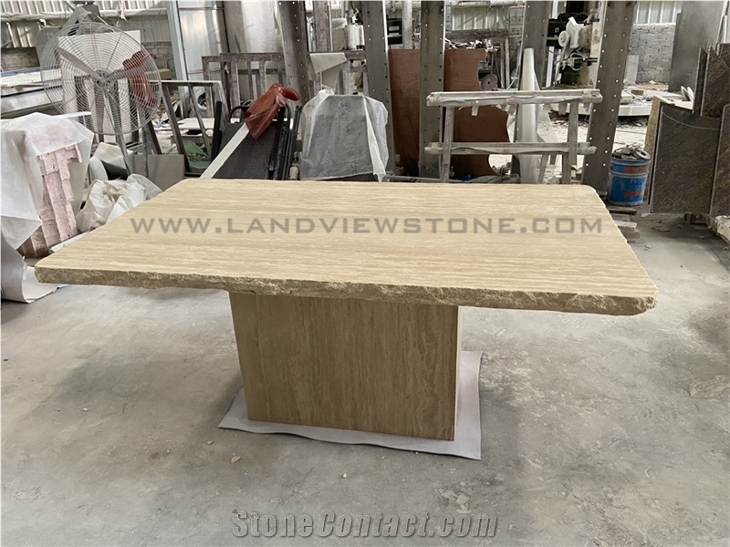 Beige Classic Tavertine Square Dinging Table
