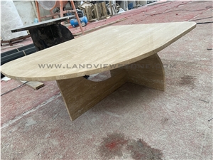 Beige Travertine Bean-Shaped Coffee Center Table