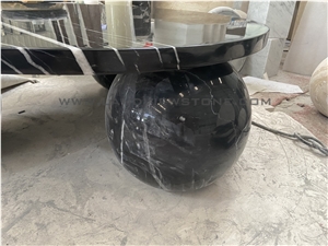 Black Marquina Marble Coffee Table With 3-Sphere Base