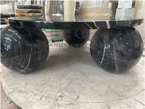 Black Marquina Marble Coffee Table With 3-Sphere Base