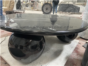 Black Marquina Marble Coffee Table With 3-Sphere Base