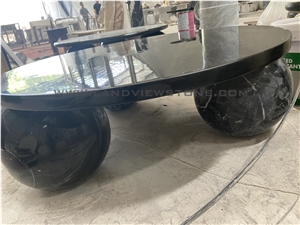 Black Marquina Marble Coffee Table With 3-Sphere Base