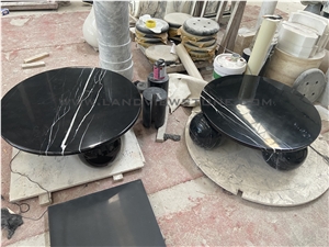 Black Marquina Marble Coffee Table With 3-Sphere Base
