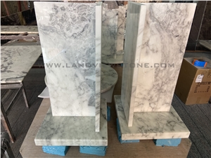 Carrara White Marble Oval Coffee Table With Angled Base
