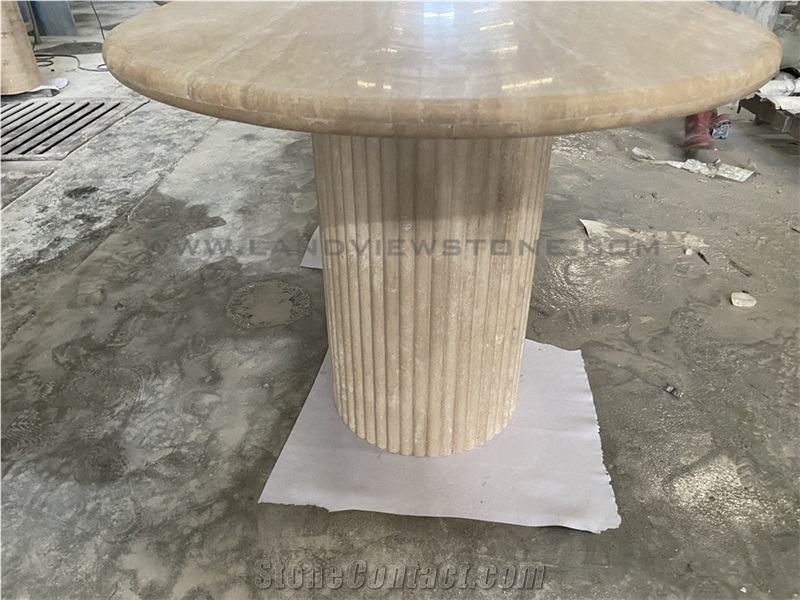 Cava Fluted Oval Turkey Beige Travertine Dining Table
