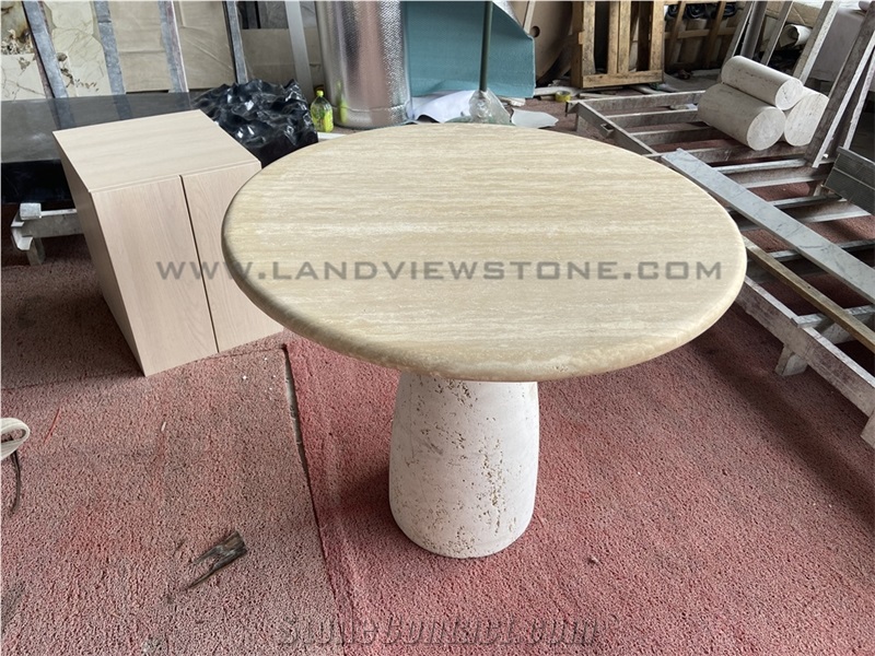 Curiaca Romano Travertine Side Table With Conical Pedestal Base