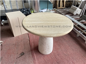 Curiaca Romano Travertine Side Table With Conical Pedestal Base