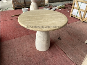 Curiaca Romano Travertine Side Table With Conical Pedestal Base