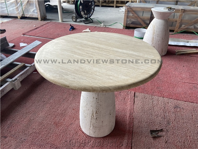 Curiaca Romano Travertine Side Table With Conical Pedestal Base