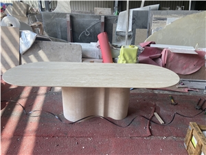 Customization White Travertine Oval Dining Table