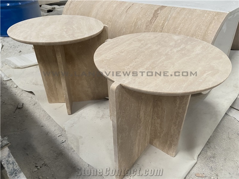 Italy Beige Travertine Round Bean Side Table