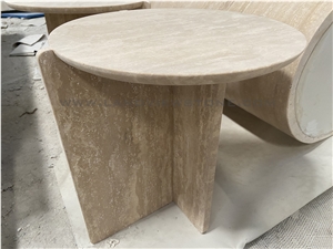 Italy Beige Travertine Round Bean Side Table