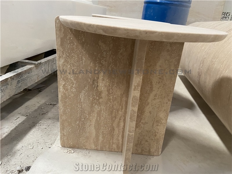 Italy Beige Travertine Round Bean Side Table