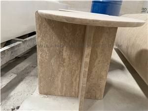 Italy Beige Travertine Round Bean Side Table