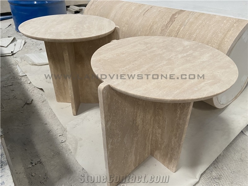 Italy Beige Travertine Round Bean Side Table
