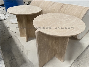 Italy Beige Travertine Round Bean Side Table