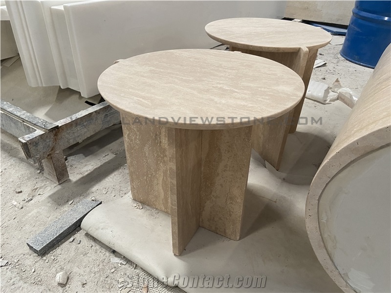 Italy Beige Travertine Round Bean Side Table