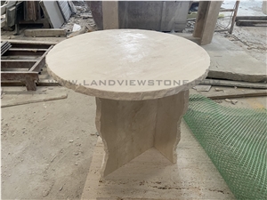 Mineral Sculptural Off White Travertine Side Table