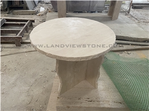 Mineral Sculptural Off White Travertine Side Table