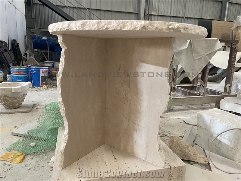 Mineral Sculptural Off White Travertine Side Table