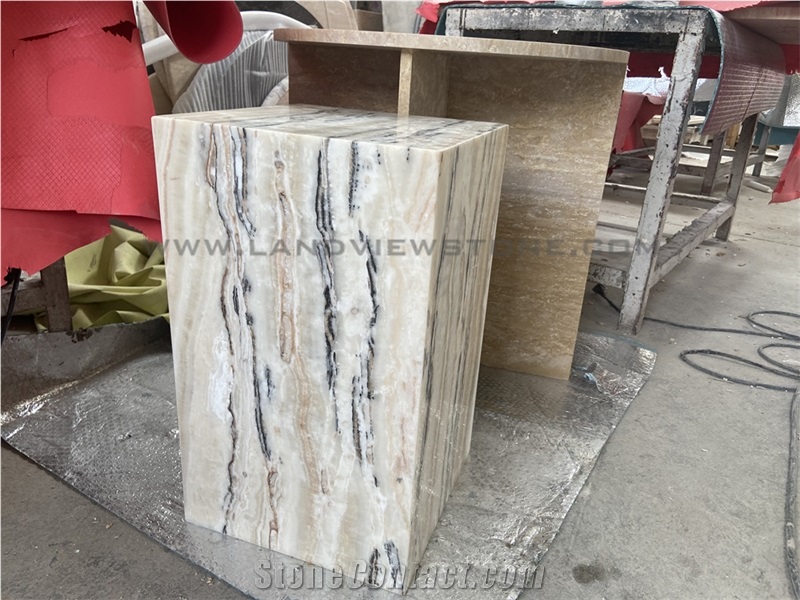 Multicolor Onyx Plinths Pedestal Stand Table