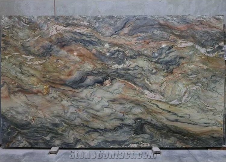 Polished Fusion Blue Quartzite Slabs Kitchen Design