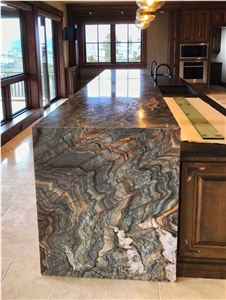 Polished Fusion Blue Quartzite Slabs Kitchen Design