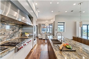 Polished Fusion Blue Quartzite Slabs Kitchen Design