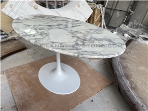 Polished Vintage Oval Calacatta Marble Table Top