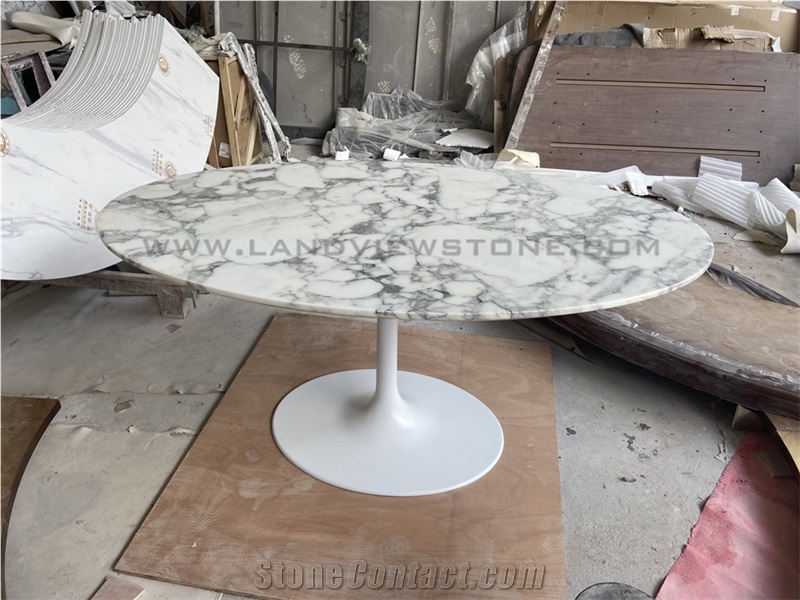 Polished Vintage Oval Calacatta Marble Table Top