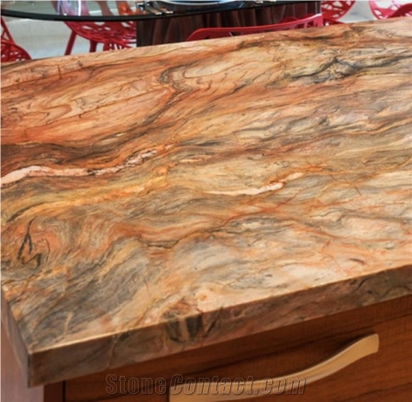 Red Fusion Mirage Quartzite Slabs For Kitchen Bathroom