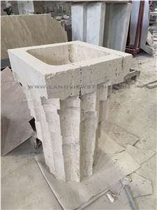 Retro Design Free Standing Travertine Pedestal Basin