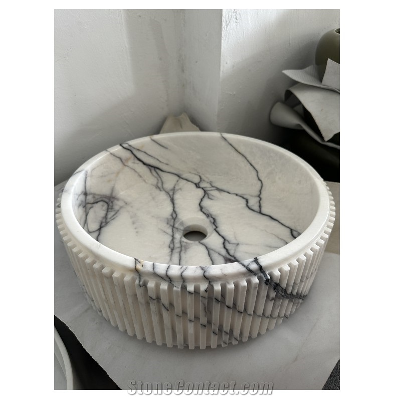 White Marble Vessel Basin Sink Bathroom Round Sink