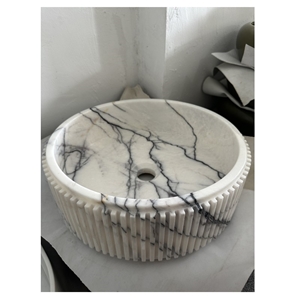 White Marble Vessel Basin Sink Bathroom Round Sink