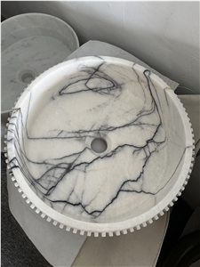 White Marble Vessel Basin Sink Bathroom Round Sink