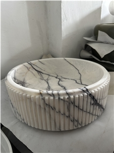 White Marble Vessel Basin Sink Bathroom Round Sink