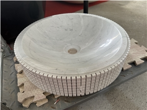 White Marble Vessel Basin Sink Bathroom Round Sink