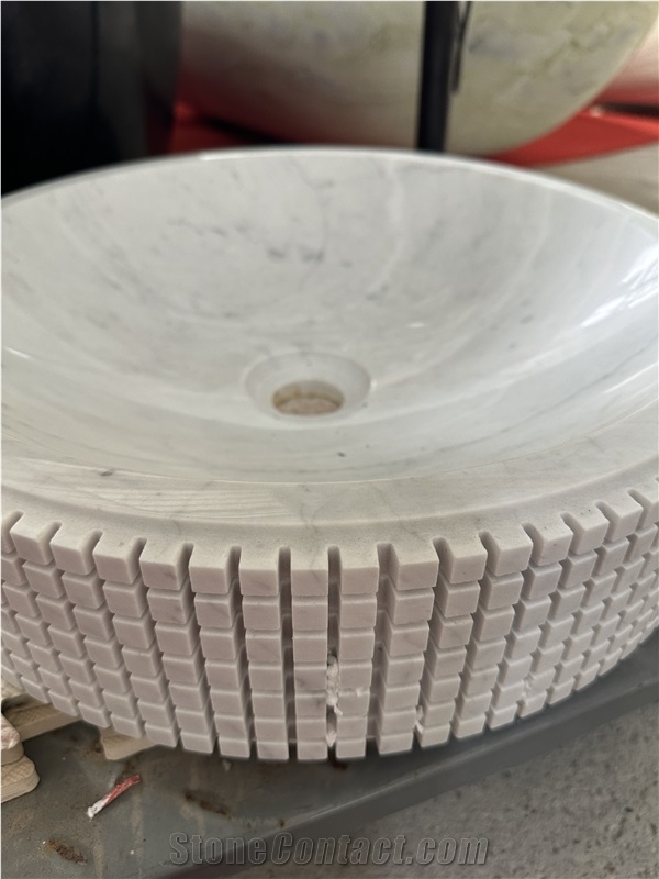 White Marble Vessel Basin Sink Bathroom Round Sink