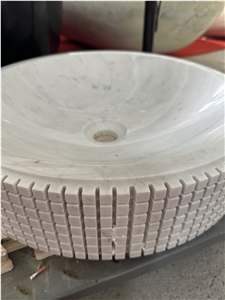White Marble Vessel Basin Sink Bathroom Round Sink